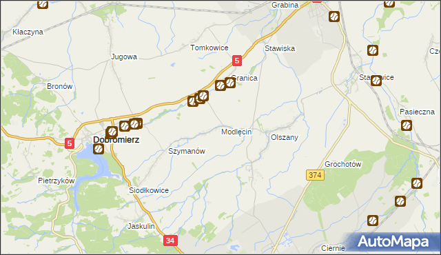 mapa Modlęcin, Modlęcin na mapie Targeo