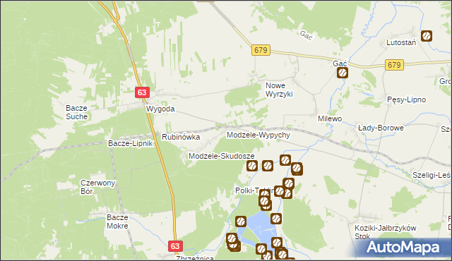 mapa Modzele-Wypychy, Modzele-Wypychy na mapie Targeo