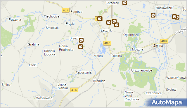 mapa Mokra gmina Biała, Mokra gmina Biała na mapie Targeo