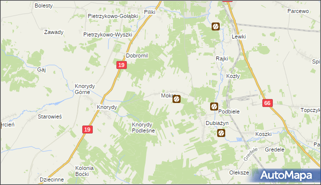 mapa Mokre gmina Bielsk Podlaski, Mokre gmina Bielsk Podlaski na mapie Targeo