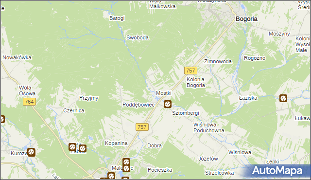 mapa Mostki gmina Staszów, Mostki gmina Staszów na mapie Targeo