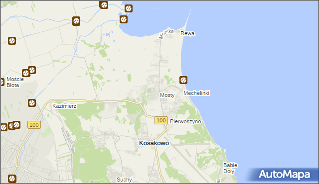 mapa Mosty gmina Kosakowo, Mosty gmina Kosakowo na mapie Targeo