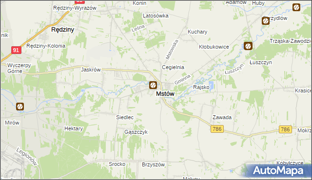 mapa Mstów powiat częstochowski, Mstów powiat częstochowski na mapie Targeo