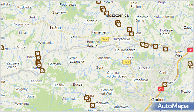 mapa Mszanka gmina Łużna, Mszanka gmina Łużna na mapie Targeo