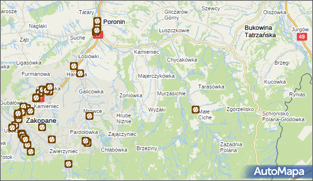 mapa Murzasichle, Murzasichle na mapie Targeo