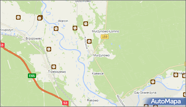 mapa Murzynowo gmina Skwierzyna, Murzynowo gmina Skwierzyna na mapie Targeo