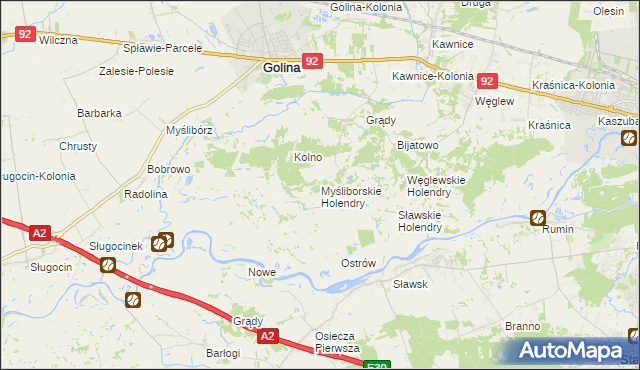 mapa Myśliborskie Holendry, Myśliborskie Holendry na mapie Targeo