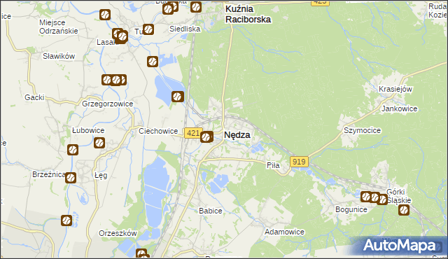 mapa Nędza powiat raciborski, Nędza powiat raciborski na mapie Targeo