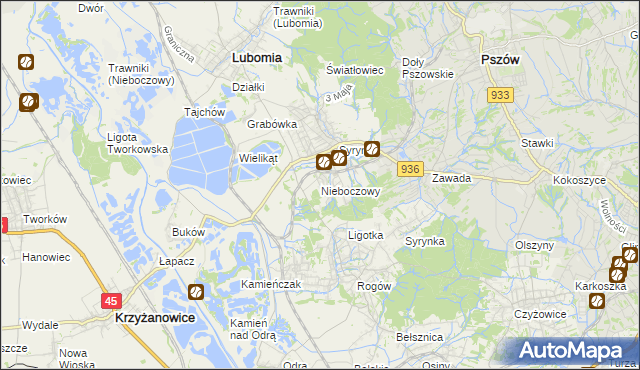 mapa Nieboczowy, Nieboczowy na mapie Targeo