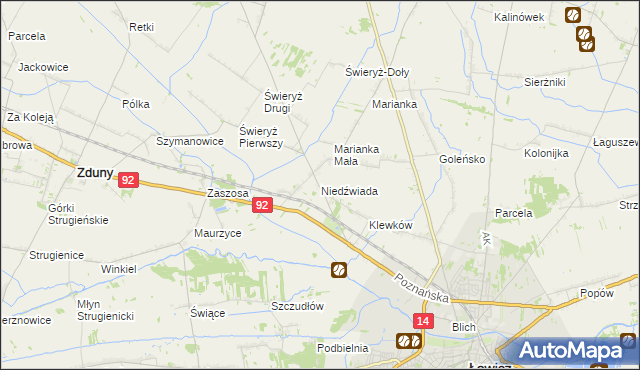 mapa Niedźwiada gmina Łowicz, Niedźwiada gmina Łowicz na mapie Targeo