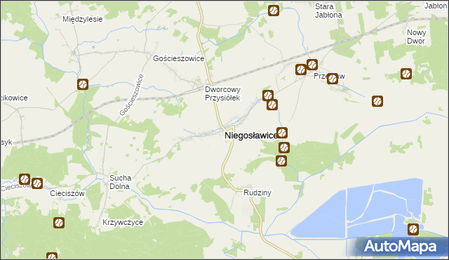 mapa Niegosławice powiat żagański, Niegosławice powiat żagański na mapie Targeo