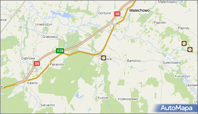 mapa Niemica gmina Malechowo, Niemica gmina Malechowo na mapie Targeo