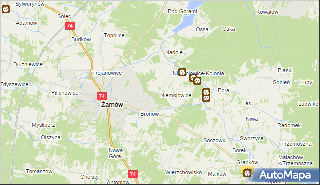 mapa Niemojowice, Niemojowice na mapie Targeo