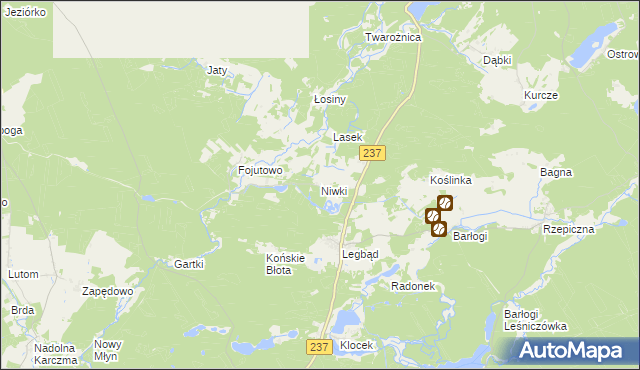 mapa Niwki gmina Tuchola, Niwki gmina Tuchola na mapie Targeo