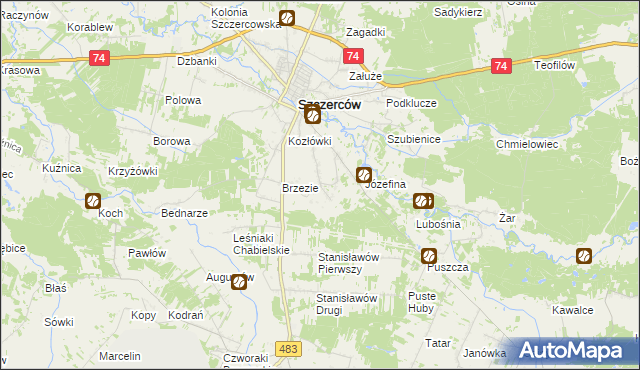 mapa Niwy gmina Szczerców, Niwy gmina Szczerców na mapie Targeo