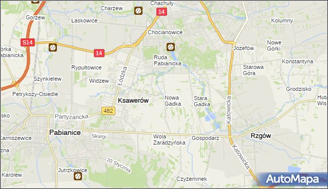 mapa Nowa Gadka gmina Ksawerów, Nowa Gadka gmina Ksawerów na mapie Targeo