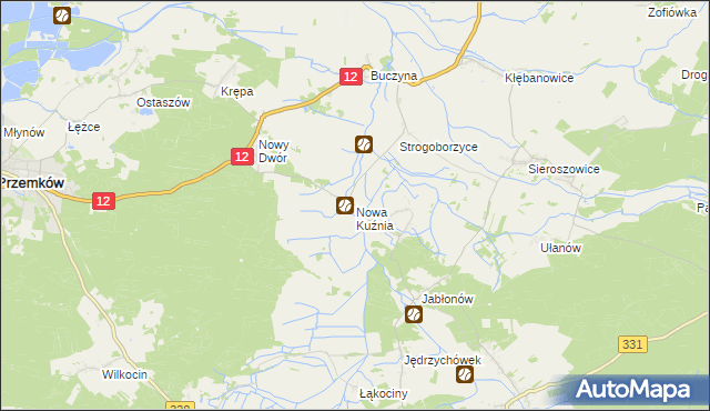 mapa Nowa Kuźnia gmina Radwanice, Nowa Kuźnia gmina Radwanice na mapie Targeo