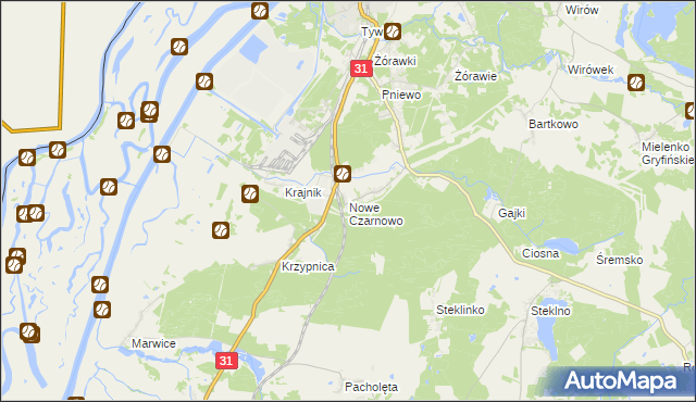 mapa Nowe Czarnowo gmina Gryfino, Nowe Czarnowo gmina Gryfino na mapie Targeo