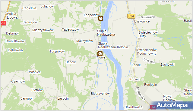 mapa Nowe gmina Ożarów, Nowe gmina Ożarów na mapie Targeo