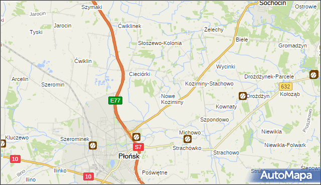 mapa Nowe Koziminy, Nowe Koziminy na mapie Targeo