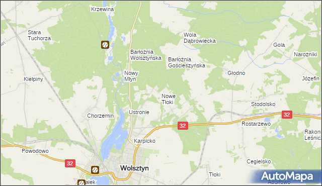 mapa Nowe Tłoki, Nowe Tłoki na mapie Targeo