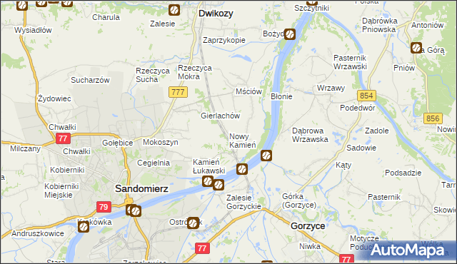 mapa Nowy Kamień gmina Dwikozy, Nowy Kamień gmina Dwikozy na mapie Targeo