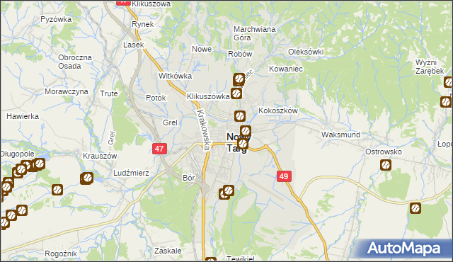 mapa Nowego Targu, Nowy Targ na mapie Targeo