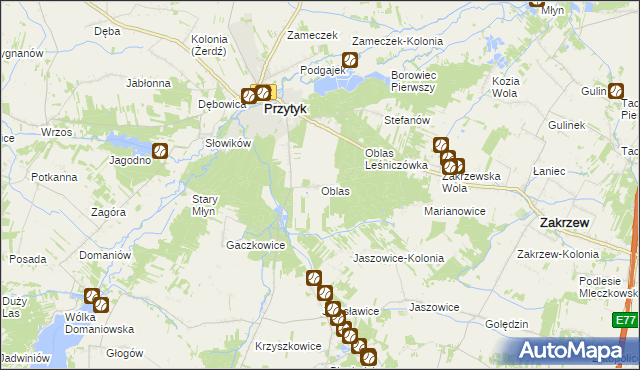 mapa Oblas, Oblas na mapie Targeo