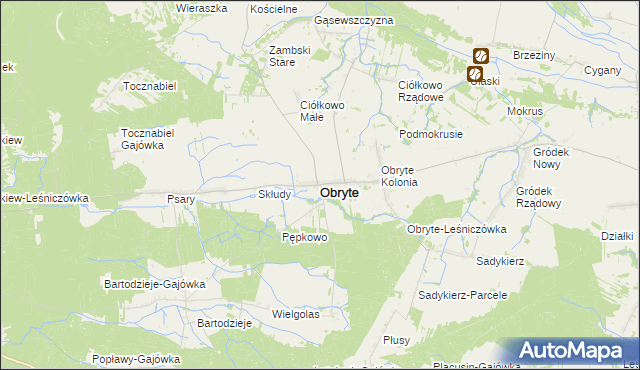 mapa Obryte powiat pułtuski, Obryte powiat pułtuski na mapie Targeo
