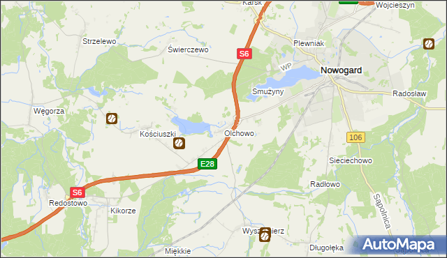 mapa Olchowo gmina Nowogard, Olchowo gmina Nowogard na mapie Targeo