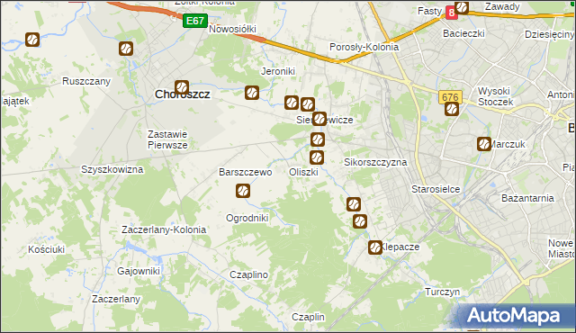 mapa Oliszki gmina Choroszcz, Oliszki gmina Choroszcz na mapie Targeo