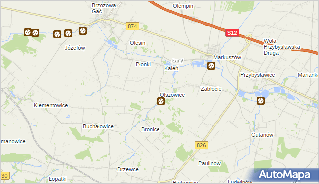 mapa Olszowiec gmina Markuszów, Olszowiec gmina Markuszów na mapie Targeo
