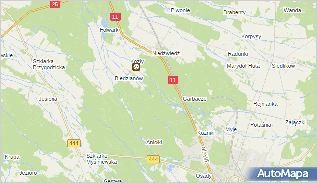 mapa Omieciny, Omieciny na mapie Targeo