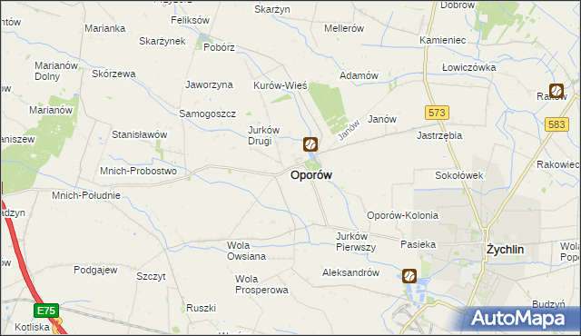 mapa Oporów powiat kutnowski, Oporów powiat kutnowski na mapie Targeo