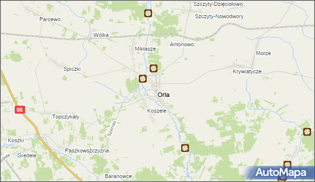 mapa Orla powiat bielski, Orla powiat bielski na mapie Targeo