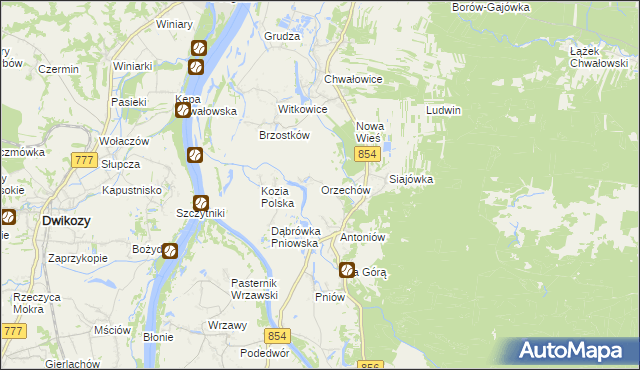 mapa Orzechów gmina Radomyśl nad Sanem, Orzechów gmina Radomyśl nad Sanem na mapie Targeo