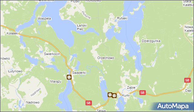 mapa Orzechowo gmina Olsztynek, Orzechowo gmina Olsztynek na mapie Targeo