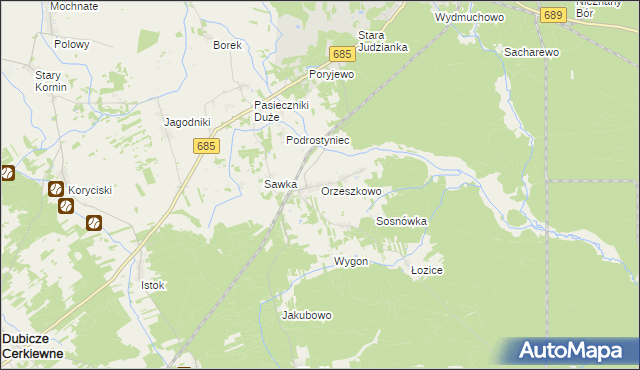 mapa Orzeszkowo gmina Hajnówka, Orzeszkowo gmina Hajnówka na mapie Targeo