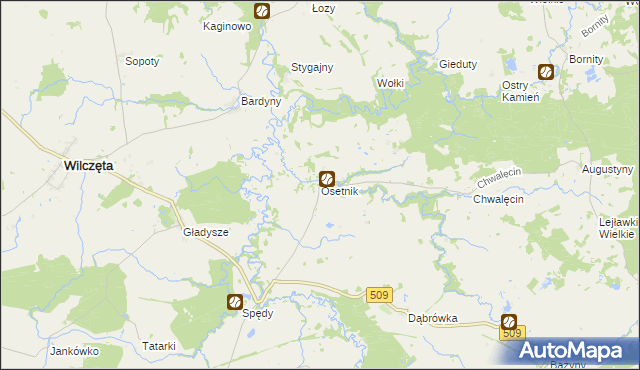 mapa Osetnik gmina Orneta, Osetnik gmina Orneta na mapie Targeo