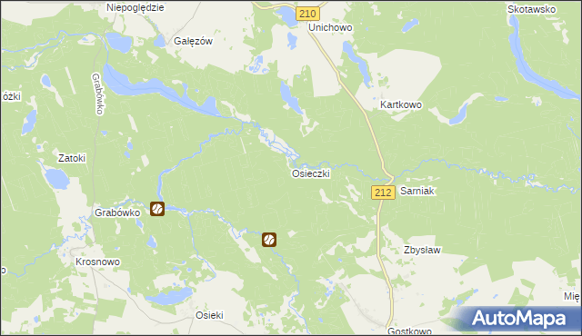 mapa Osieczki gmina Borzytuchom, Osieczki gmina Borzytuchom na mapie Targeo