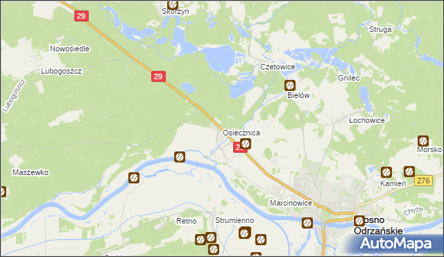 mapa Osiecznica gmina Krosno Odrzańskie, Osiecznica gmina Krosno Odrzańskie na mapie Targeo