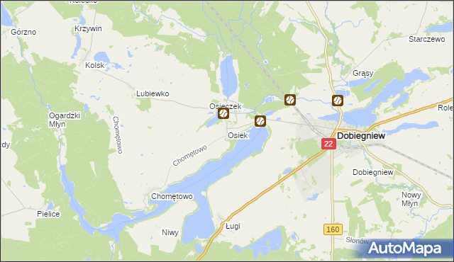 mapa Osiek gmina Dobiegniew, Osiek gmina Dobiegniew na mapie Targeo