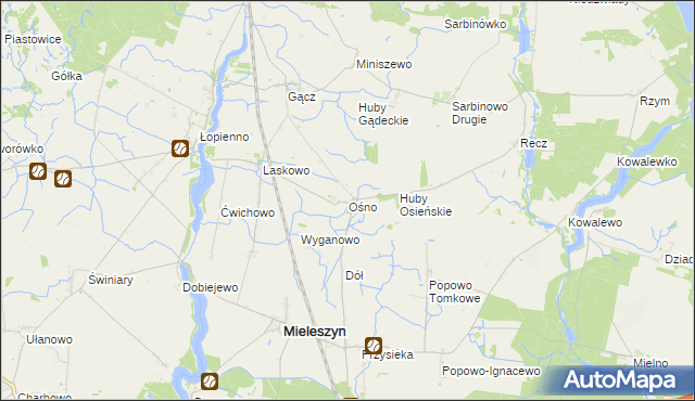 mapa Ośno gmina Janowiec Wielkopolski, Ośno gmina Janowiec Wielkopolski na mapie Targeo