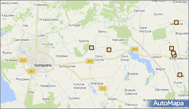 mapa Ośno Górne, Ośno Górne na mapie Targeo