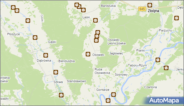 mapa Osowiec gmina Zbójna, Osowiec gmina Zbójna na mapie Targeo