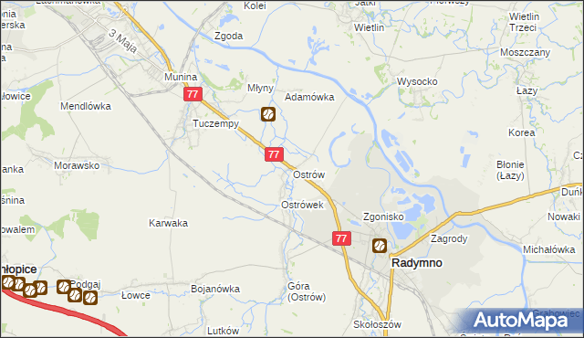 mapa Ostrów gmina Radymno, Ostrów gmina Radymno na mapie Targeo