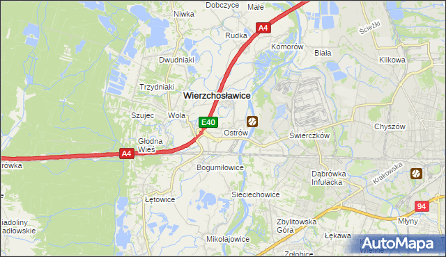 mapa Ostrów gmina Wierzchosławice, Ostrów gmina Wierzchosławice na mapie Targeo