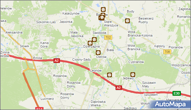 mapa Ostrów gmina Zgierz, Ostrów gmina Zgierz na mapie Targeo