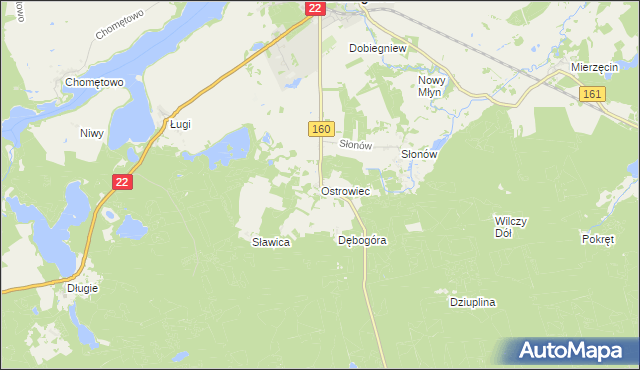 mapa Ostrowiec gmina Dobiegniew, Ostrowiec gmina Dobiegniew na mapie Targeo