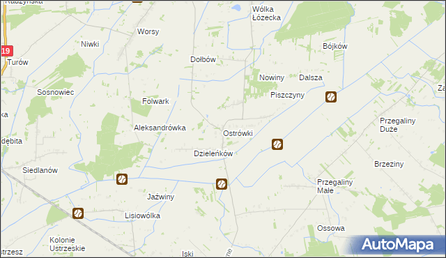 mapa Ostrówki gmina Wohyń, Ostrówki gmina Wohyń na mapie Targeo